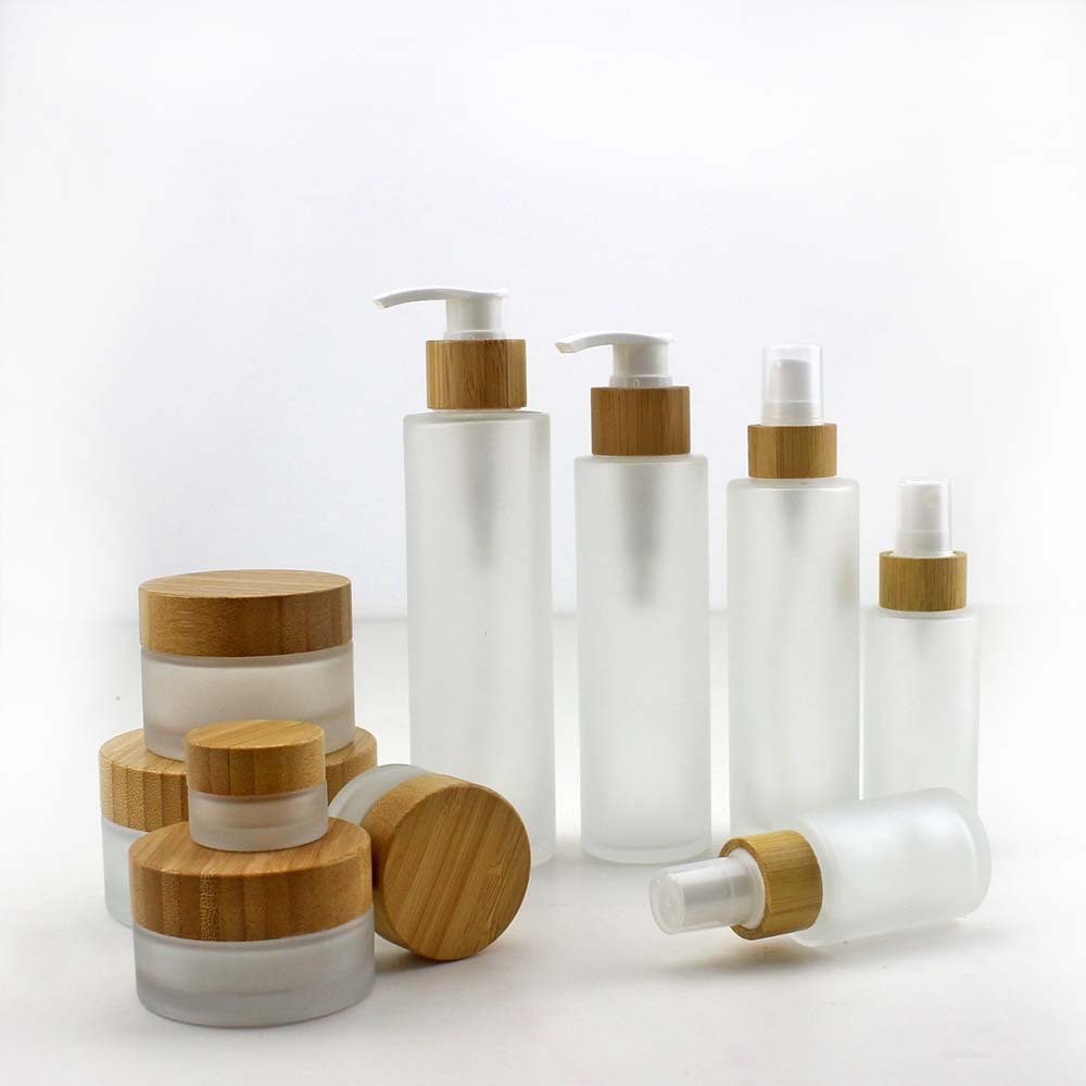 Home Fragrance Jar - Natural Bamboo Perfume Bottle Frosted Glass